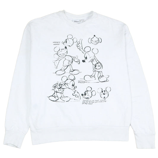 Disney Women's White Mickey Mouse Sketch Sweatshirt 2XS Pullover
