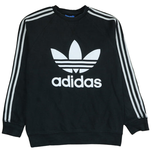 Adidas Mens Black S Pullover Sweatshirt with Logo Stripes