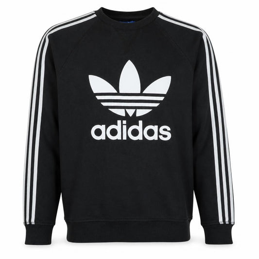 Adidas Mens Black S Pullover Sweatshirt with Logo Stripes