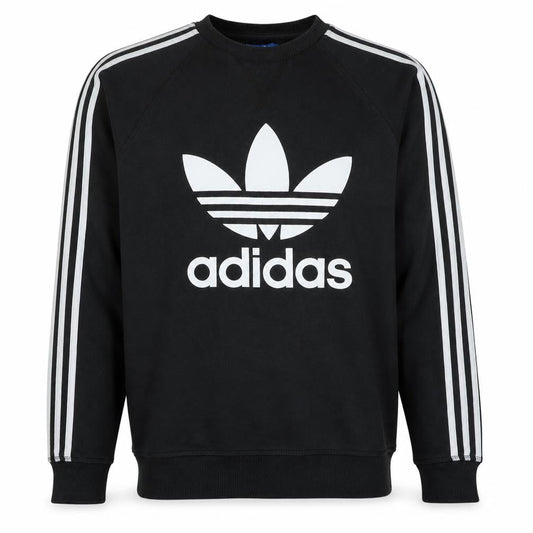 Adidas Mens Black S Pullover Sweatshirt with Logo Stripes
