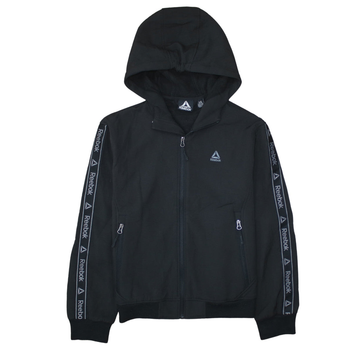 Reebok Boys Black Full Zip Hoodie 14-16 Years Sports Logo Hooded Top