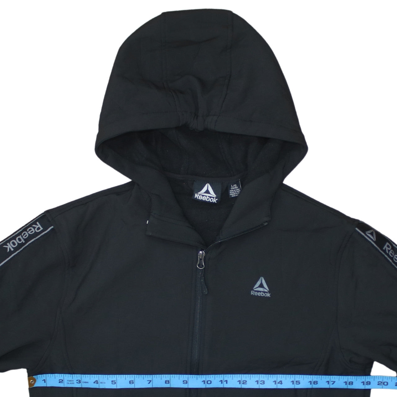 Reebok Boys Black Full Zip Hoodie 14-16 Years Sports Logo Hooded Top