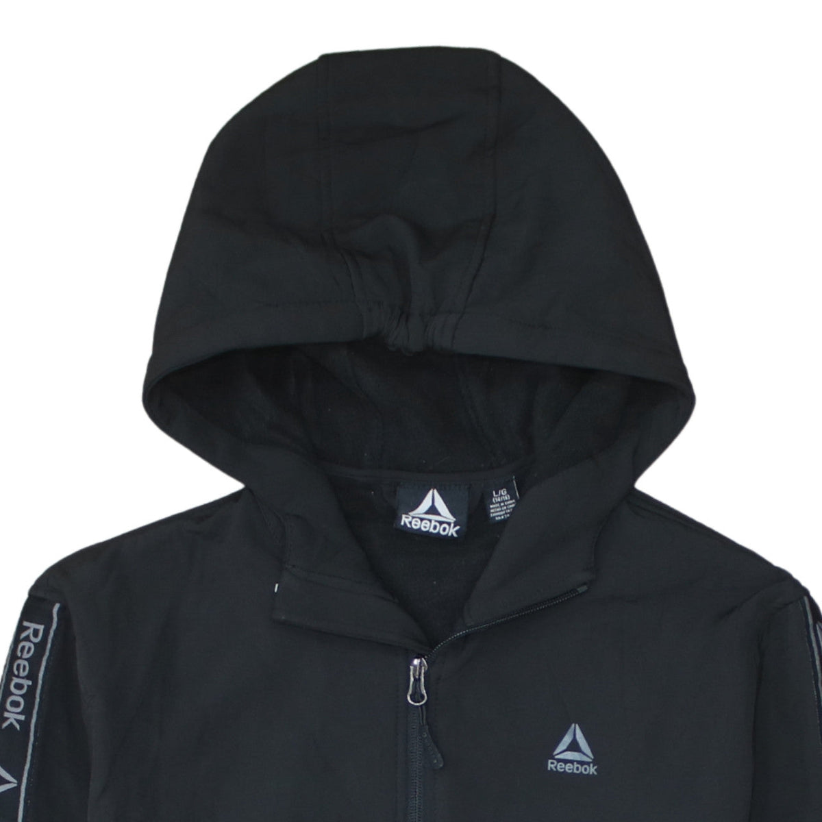 Reebok Boys Black Full Zip Hoodie 14-16 Years Sports Logo Hooded Top