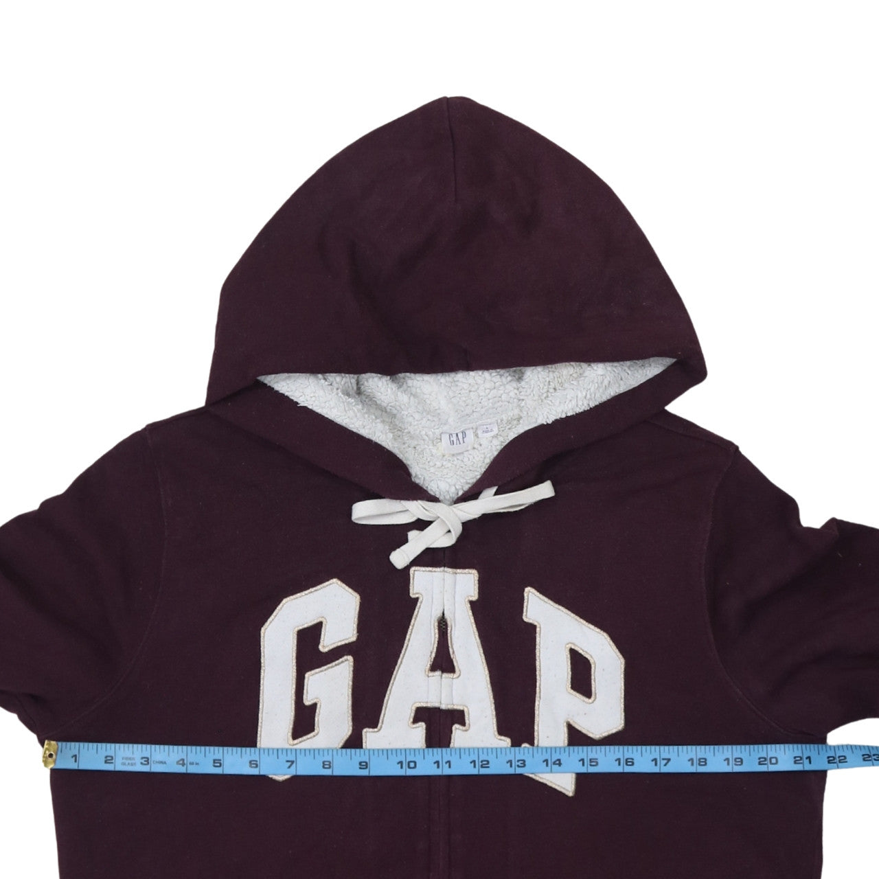 GAP Women Burgundy Full Zip Hoodie Size L Cotton Blend Sherpa Lined