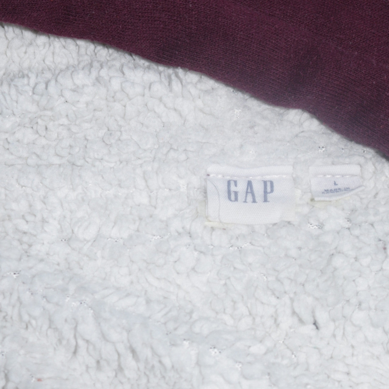 GAP Women Burgundy Full Zip Hoodie Size L Cotton Blend Sherpa Lined