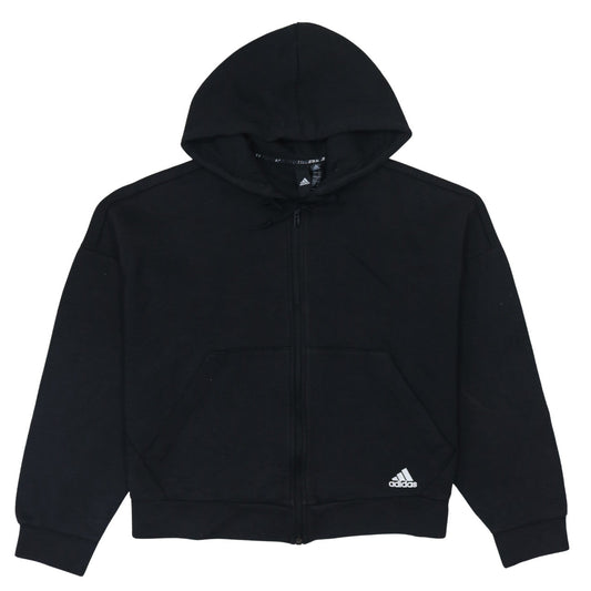 Adidas Womens Black Full Zip Hoodie Size L 16-18 Hooded Sweatshirt