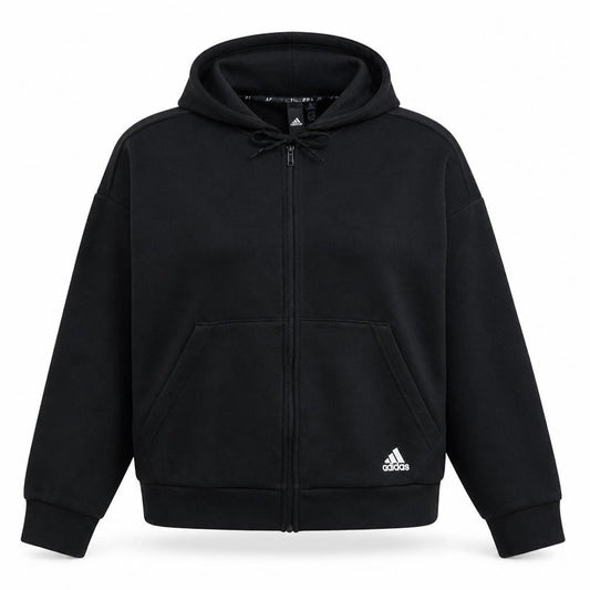 Adidas Womens Black Full Zip Hoodie Size L 16-18 Hooded Sweatshirt