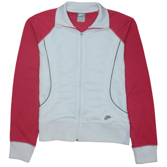 Nike Womens White Pink Track Jacket L Lightweight Full Zip Sports Top