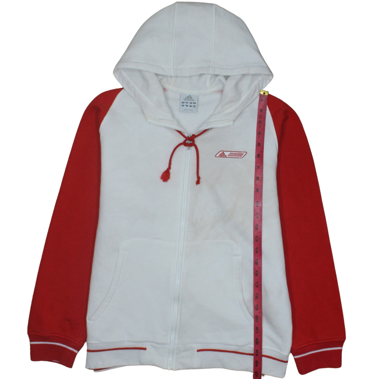 Adidas Men's White Red Full Zip Hoodie M Fleece Sweatshirt