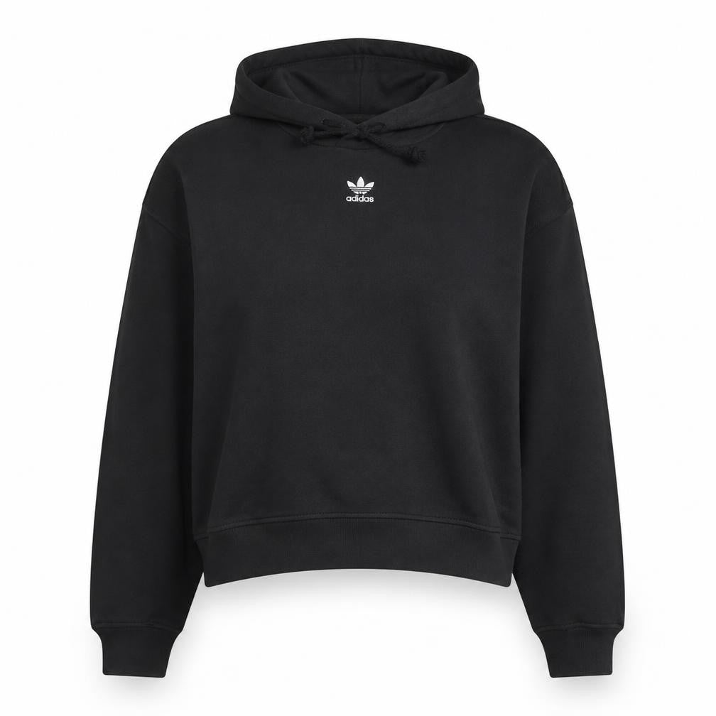 Adidas Womens Black UK 12 Cropped Pullover Hoodie Sweatshirt