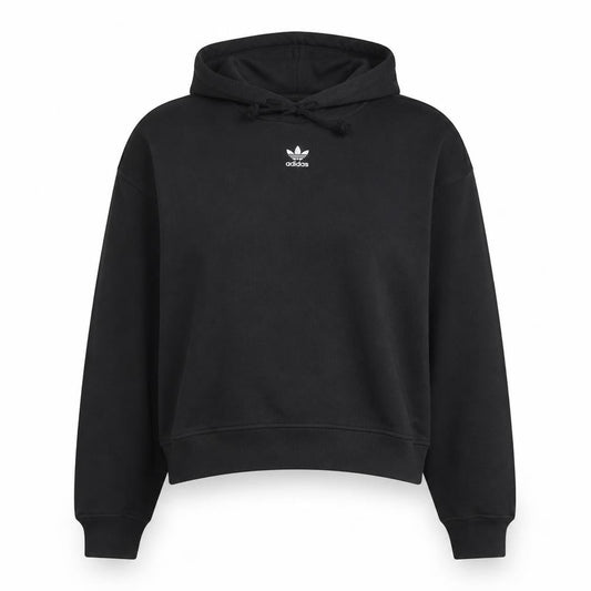 Adidas Womens Black UK 12 Cropped Pullover Hoodie Sweatshirt
