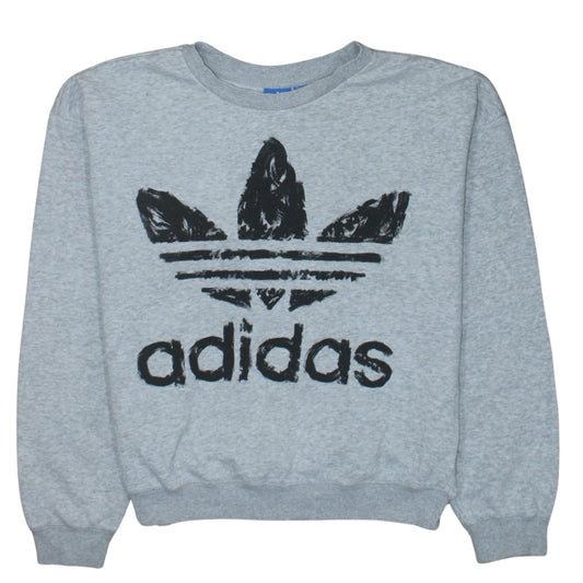 Adidas Womens Grey Logo Crew Neck Pullover Sweatshirt Size 8