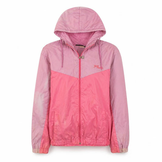Front view of Fila girls’ pink colourblock hooded windbreaker jacket 13 years