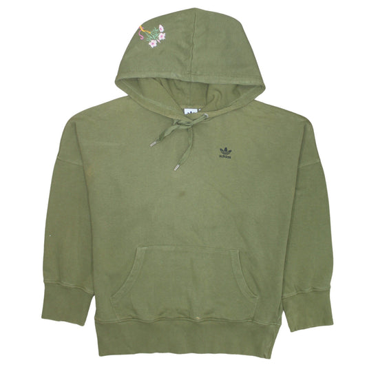 Adidas Womens Green Embroidered Pullover Hoodie Size 10 Relaxed Fit