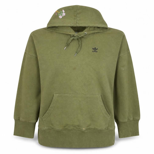 Adidas Womens Green Embroidered Pullover Hoodie Size 10 Relaxed Fit