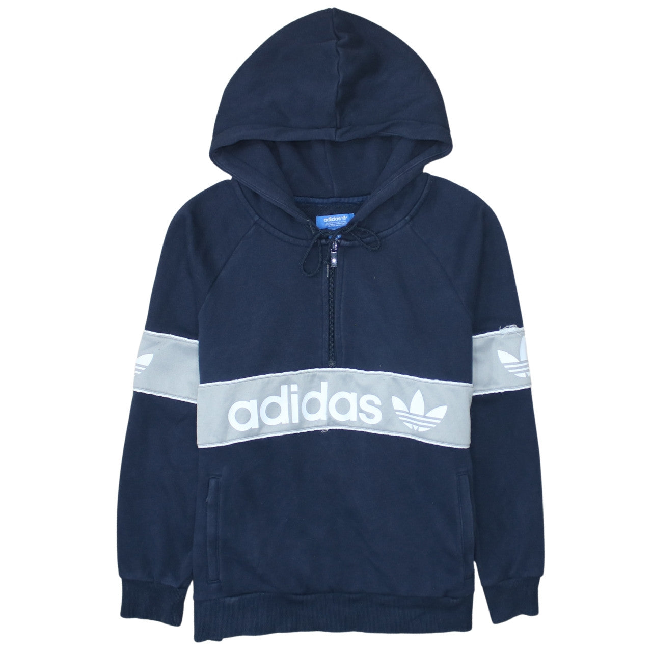 Adidas Women Navy Hoodie Size 14 Logo Half Zip Pullover Sweatshirt