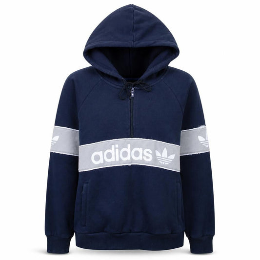 Adidas Women Navy Hoodie Size 14 Logo Half Zip Pullover Sweatshirt