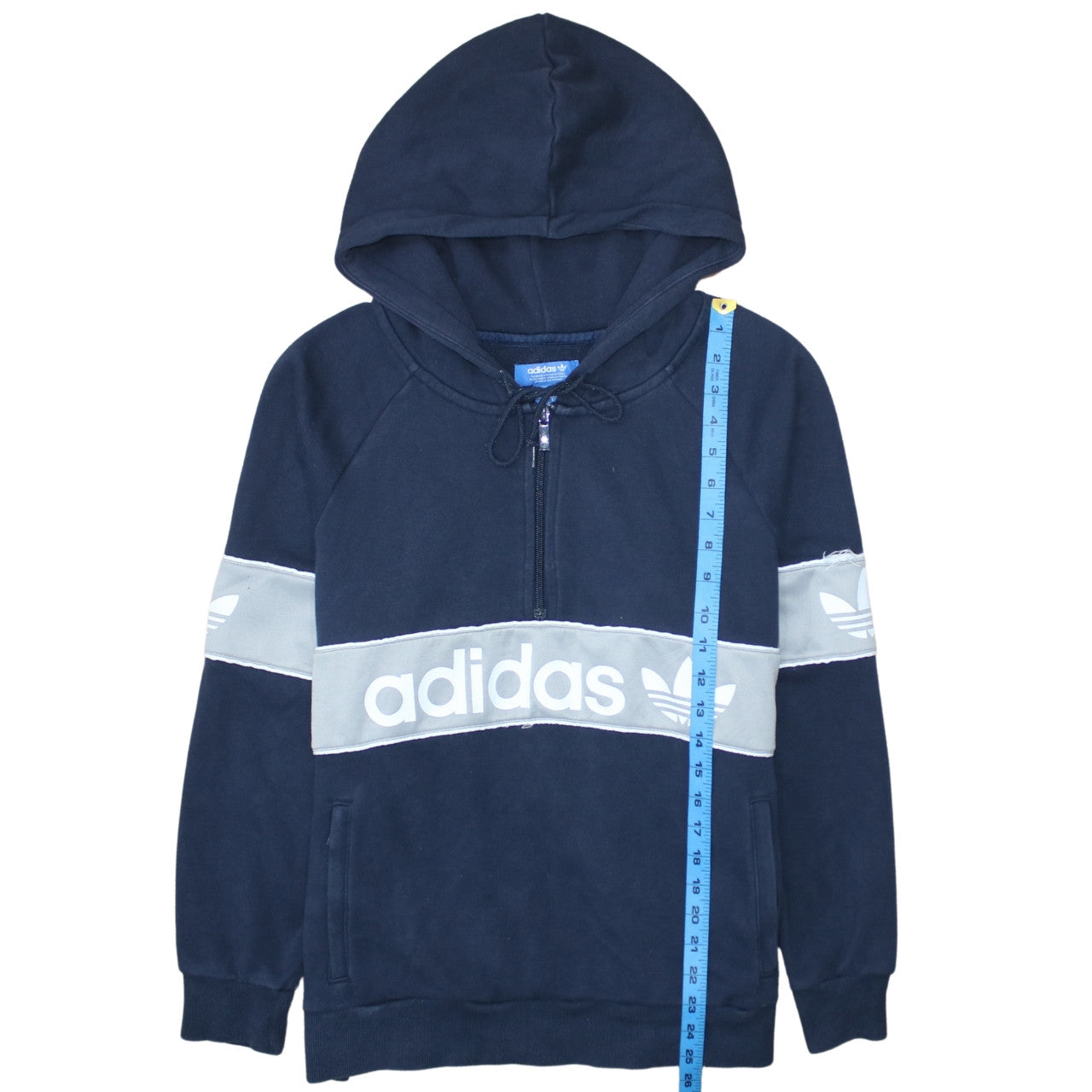 Adidas Women Navy Hoodie Size 14 Logo Half Zip Pullover Sweatshirt