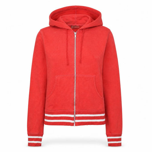 Front view of Levi’s girls’ red zip hoodie medium full zip 100% cotton casual sweatshirt