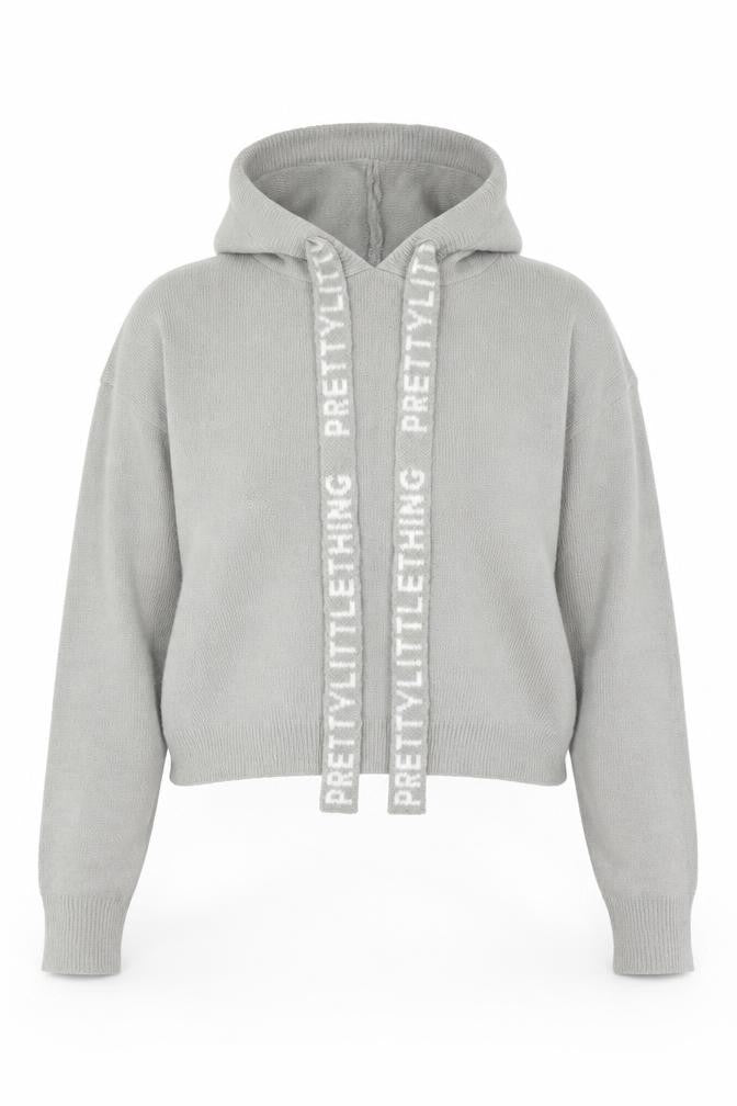 PRETTYLITTLETHING Womens Grey Small Knit Pullover Hoodie