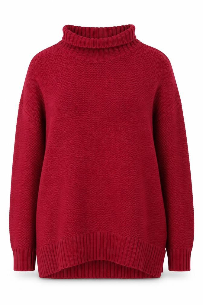 French Connection Women's Red Roll Neck Cotton Jumper Size M