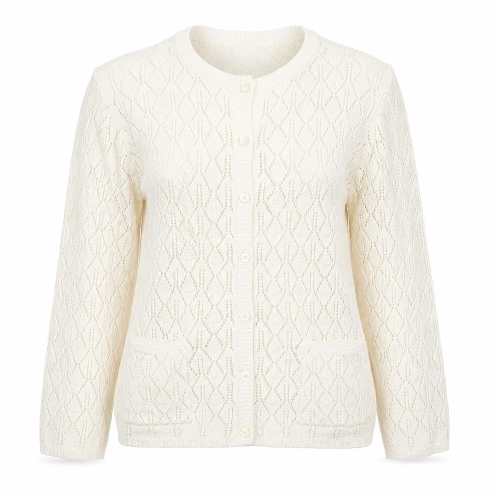 Bonmarché Women Ivory Open-Knit Acrylic Cardigan Size L
