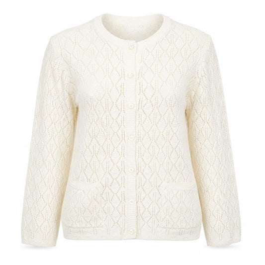 Bonmarché Women Ivory Open-Knit Acrylic Cardigan Size L
