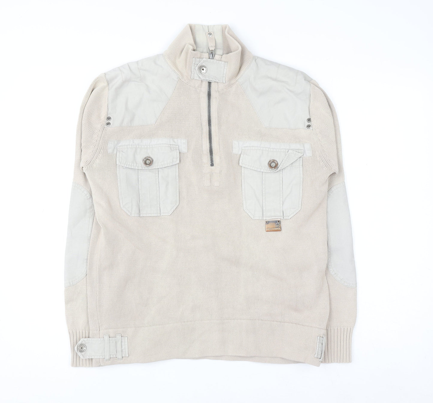 Duck and Cover Men's Beige 1/4 Zip Cotton Jumper Size S