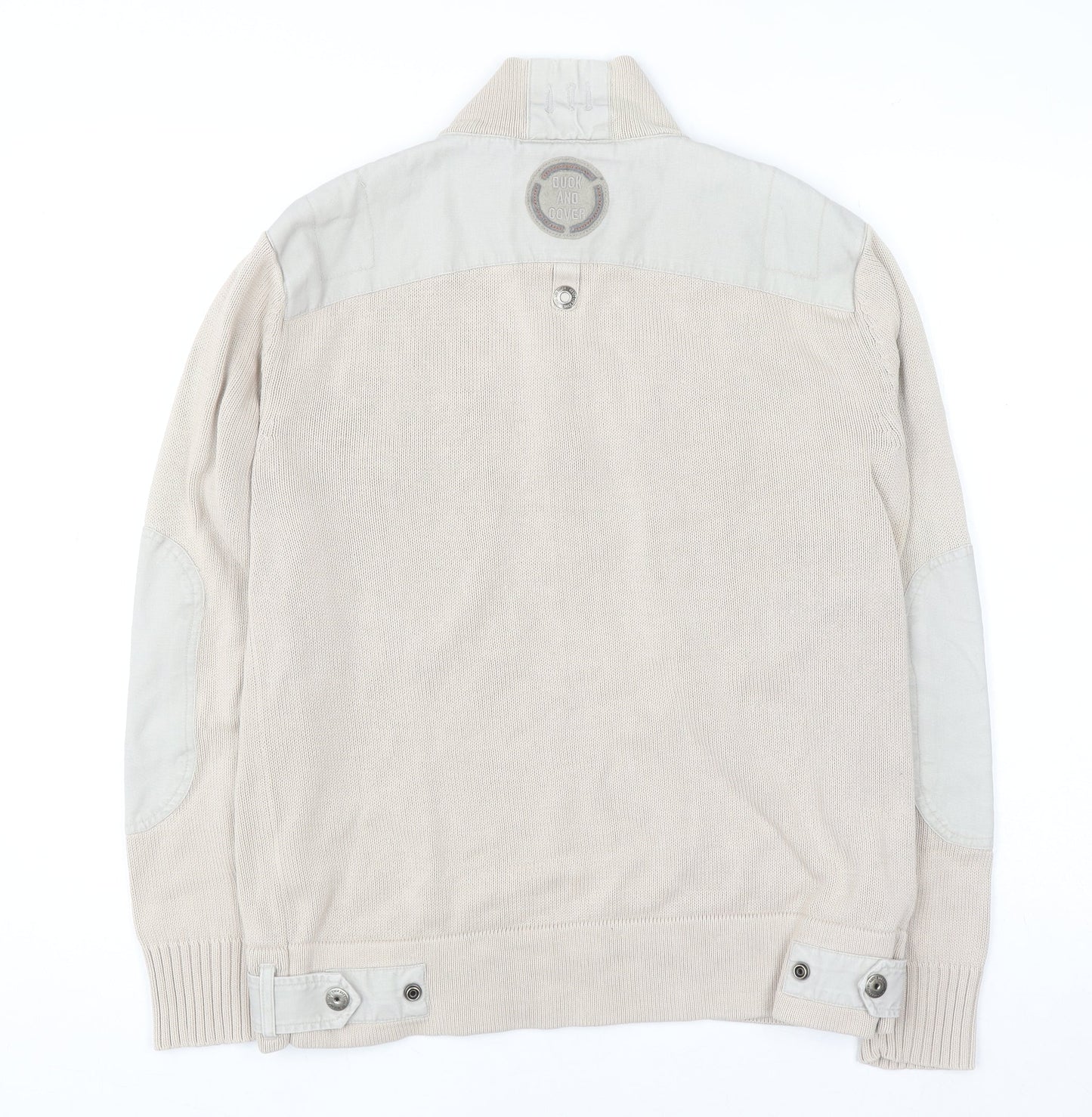 Duck and Cover Men's Beige 1/4 Zip Cotton Jumper Size S