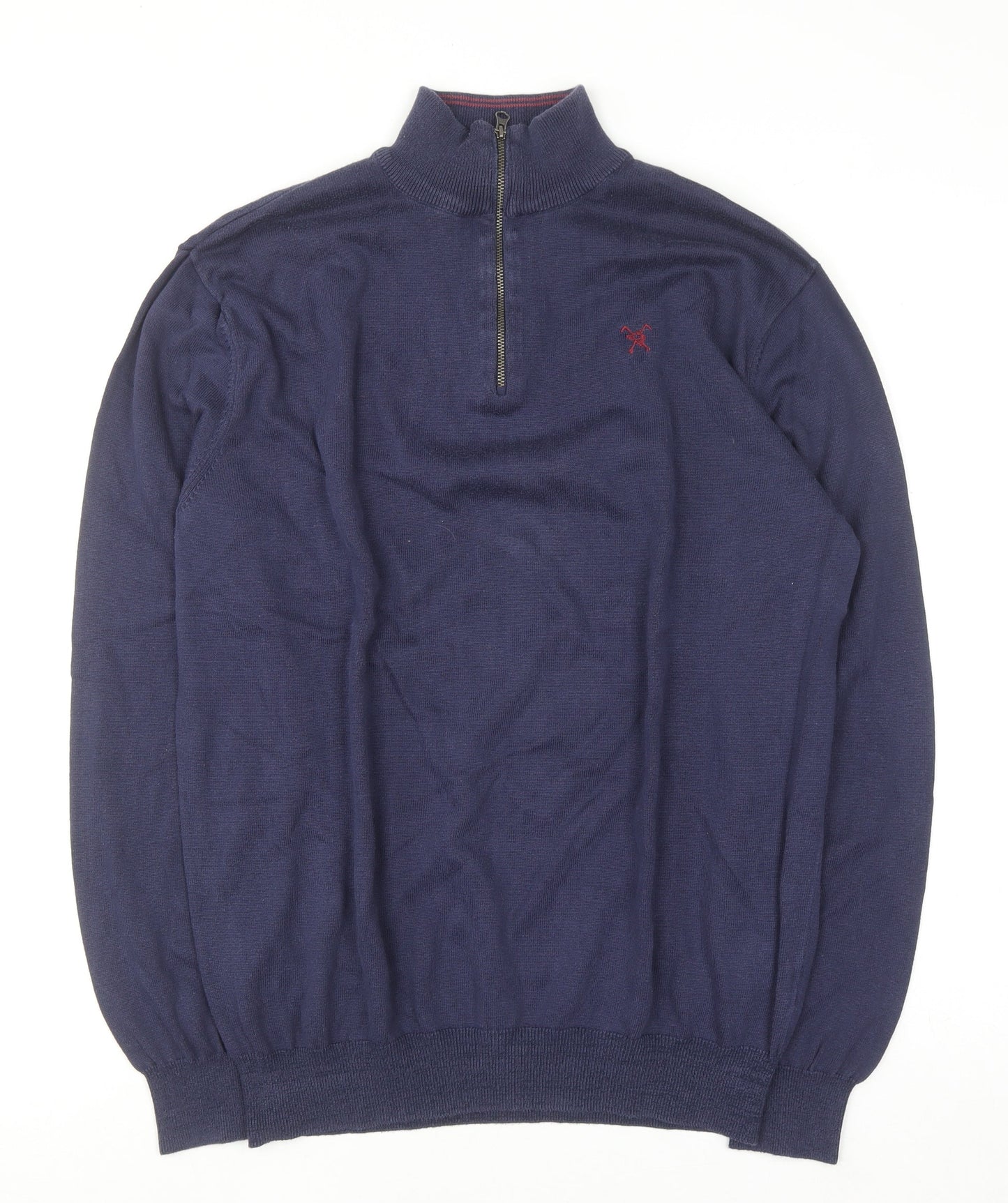 Fox & Crop Men's Blue Cotton 1/2 Zip High Neck Jumper XL