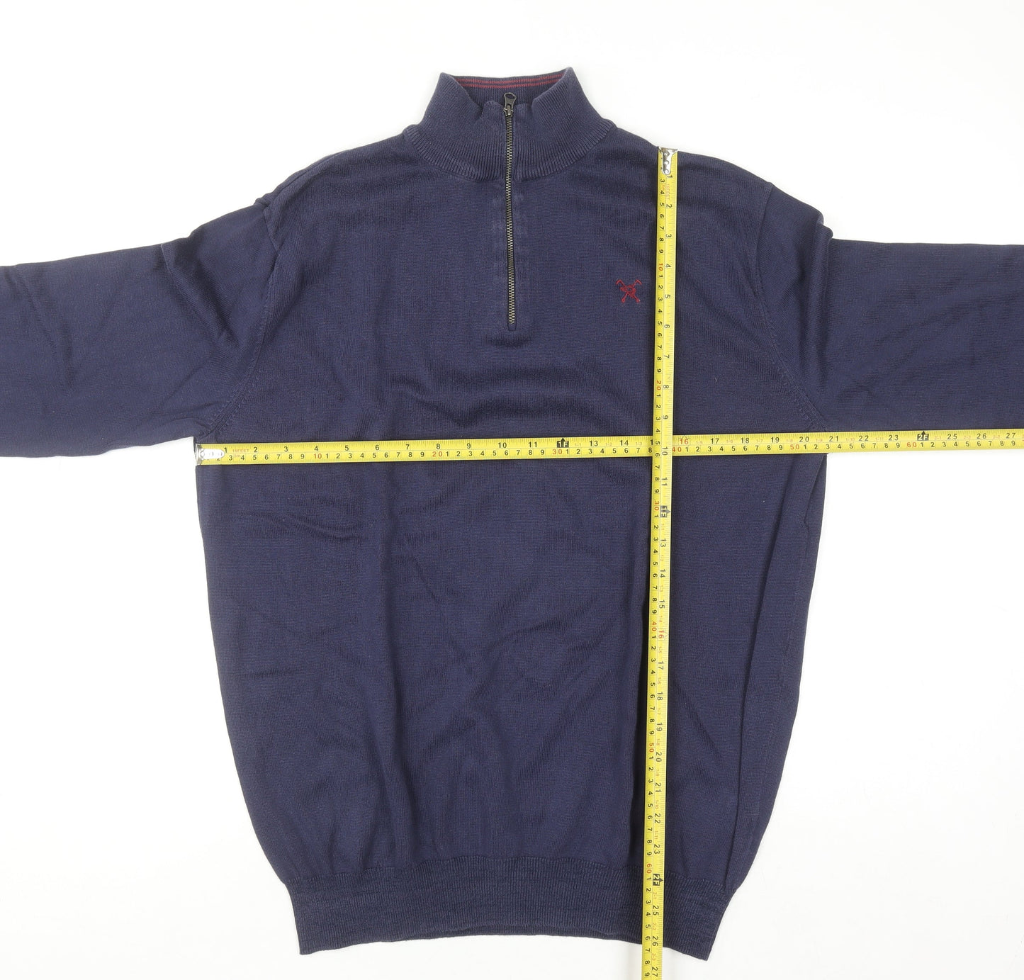 Fox & Crop Men's Blue Cotton 1/2 Zip High Neck Jumper XL