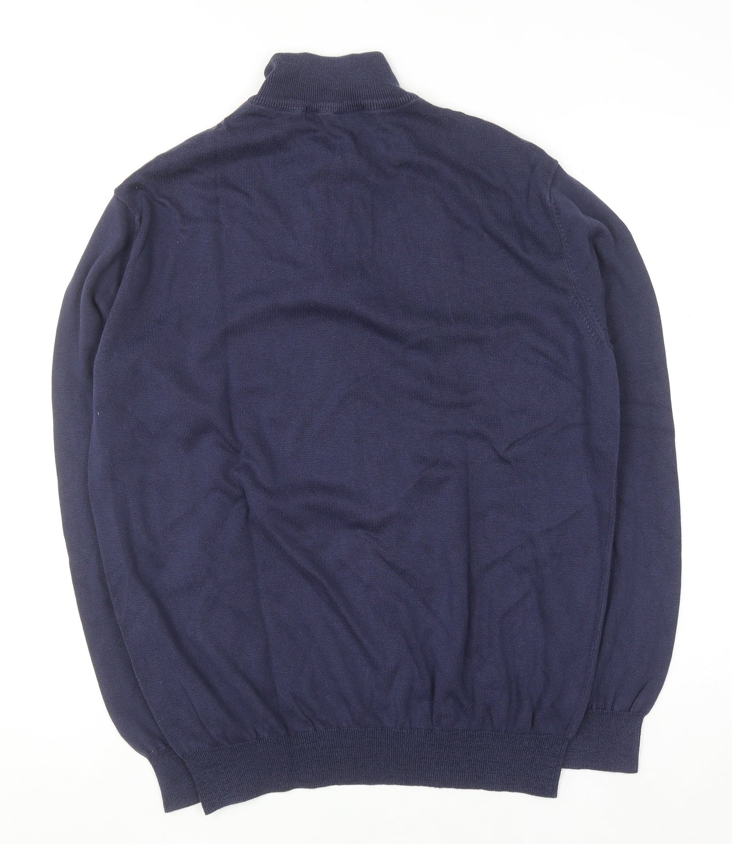 Fox & Crop Men's Blue Cotton 1/2 Zip High Neck Jumper XL
