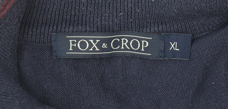 Fox & Crop Men's Blue Cotton 1/2 Zip High Neck Jumper XL