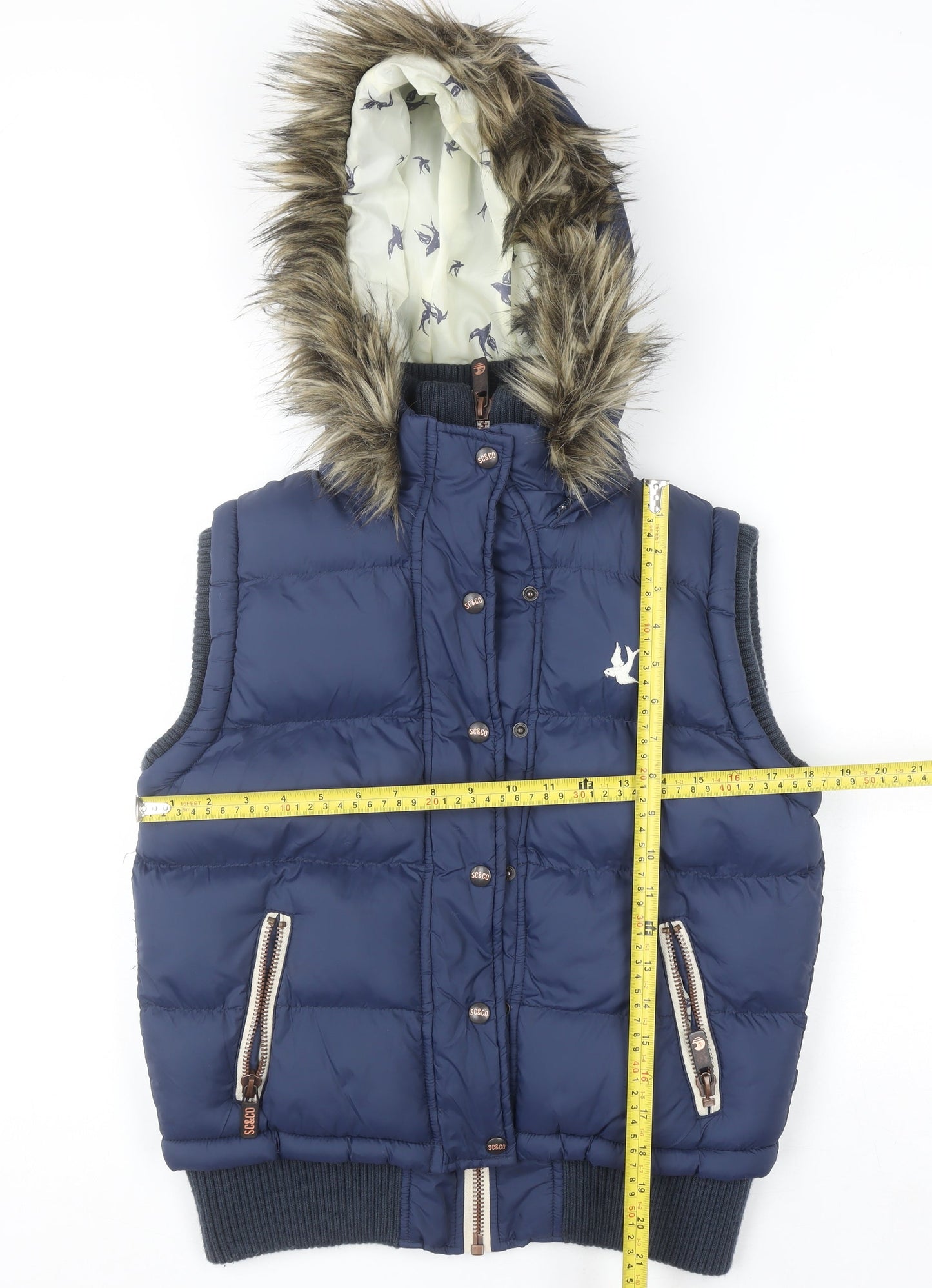 SoulCal & Co Women's Blue Faux Fur Hooded Puffer Gilet Size 12