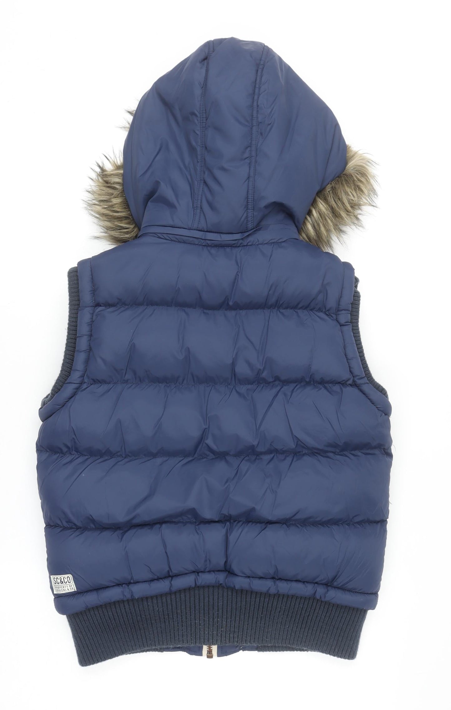 SoulCal & Co Women's Blue Faux Fur Hooded Puffer Gilet Size 12