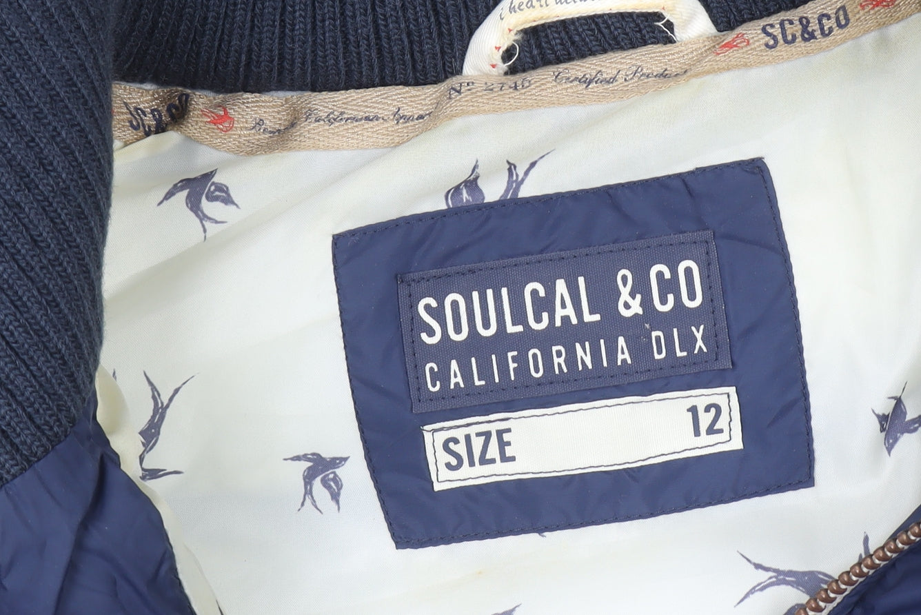 SoulCal & Co Women's Blue Faux Fur Hooded Puffer Gilet Size 12