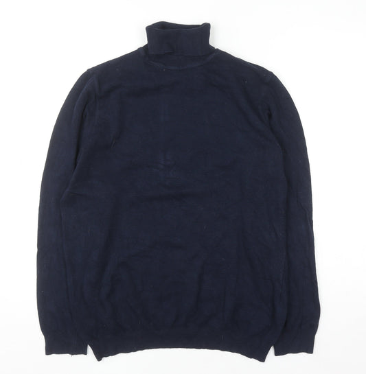 Pull & Bear Men's Blue Roll Neck Knit Jumper Size L