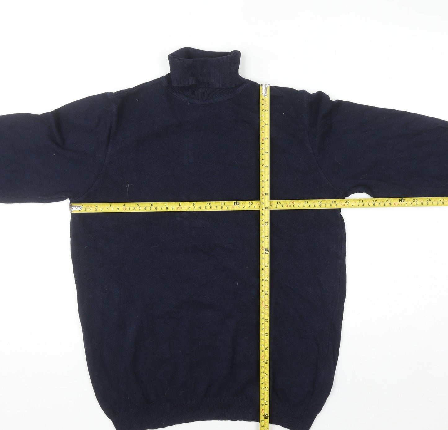 Pull & Bear Men's Blue Roll Neck Knit Jumper Size L