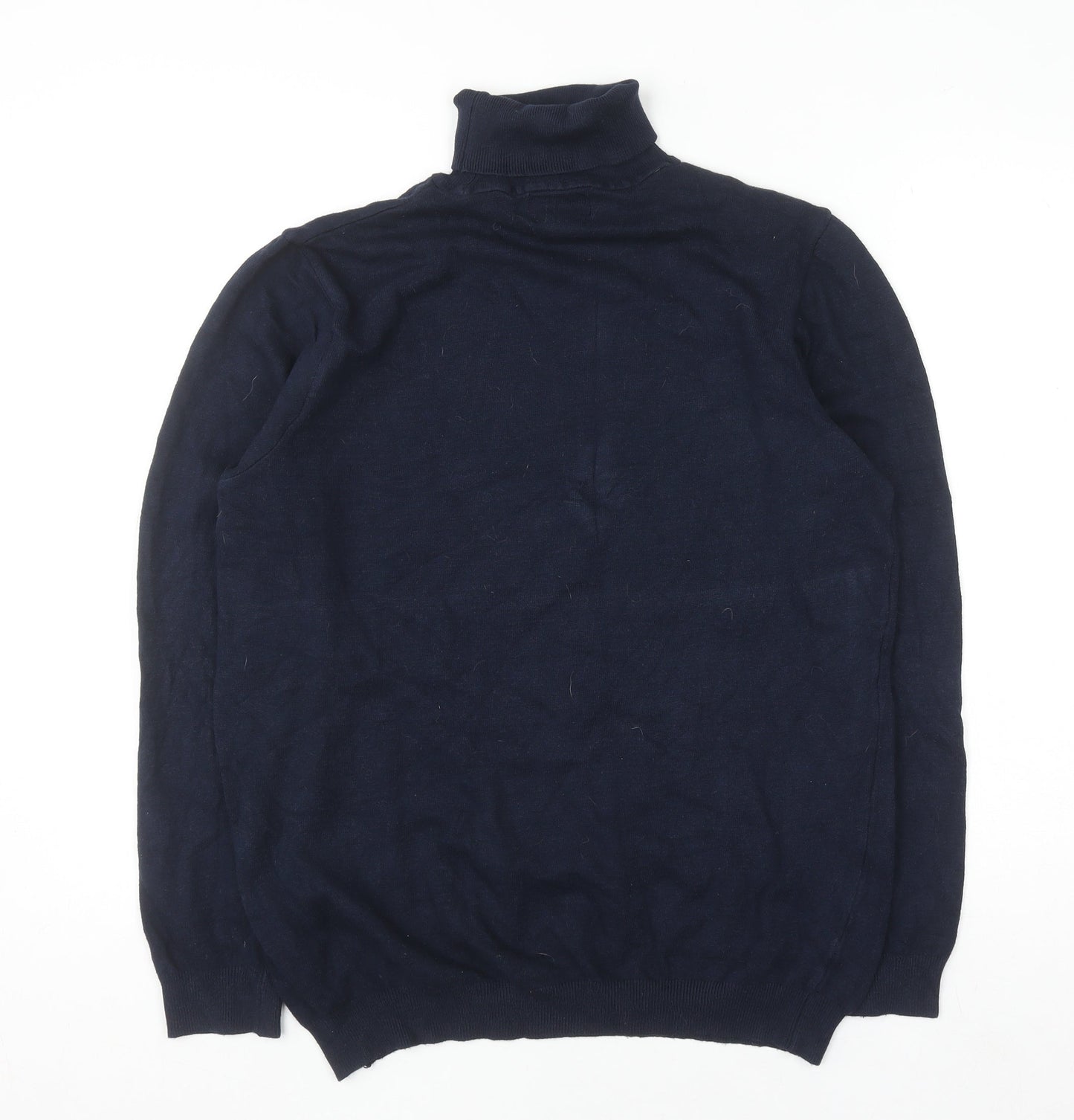 Pull & Bear Men's Blue Roll Neck Knit Jumper Size L