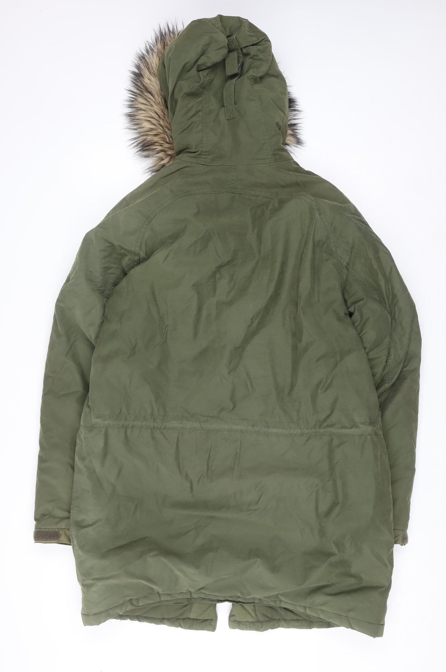 Timberland Men's Green Parka Coat Size S Hooded Faux Fur Trim