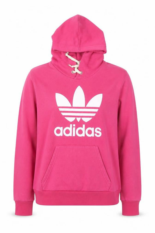 Adidas Womens Pink Hooded Pullover Hoodie Medium Logo Graphic