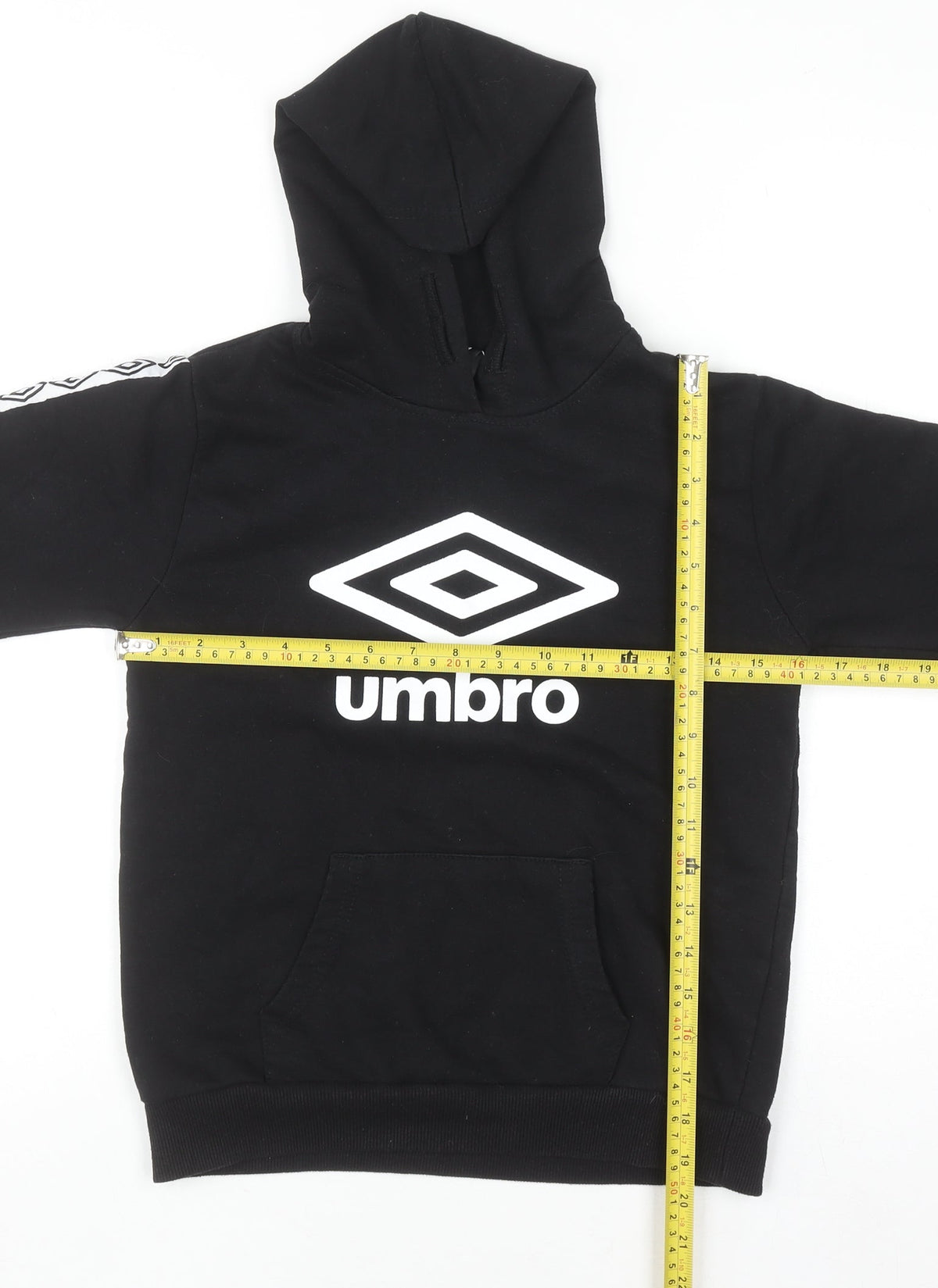 Umbro Boys Black Pullover Hoodie 7-8 Years Cotton Blend Logo Sportswear