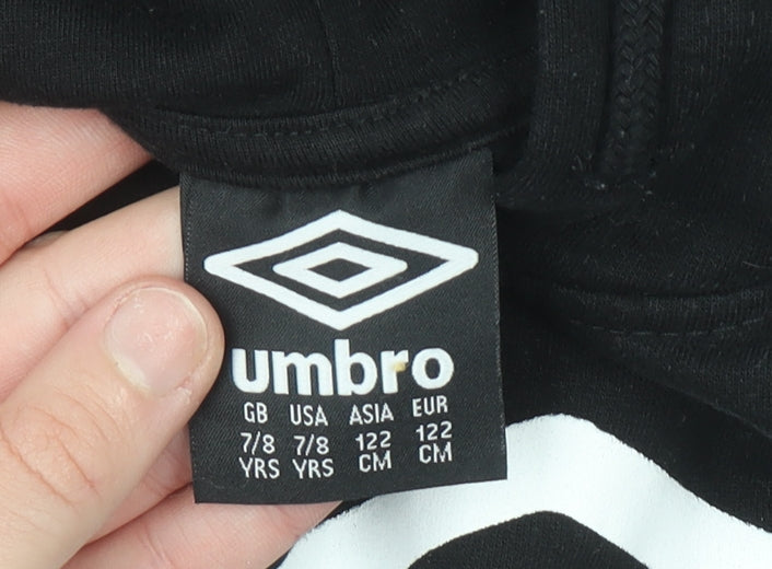 Umbro Boys Black Pullover Hoodie 7-8 Years Cotton Blend Logo Sportswear