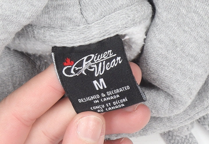 River Wear Men's Grey Pullover Hoodie M Embroidered Banff Canada Fleece