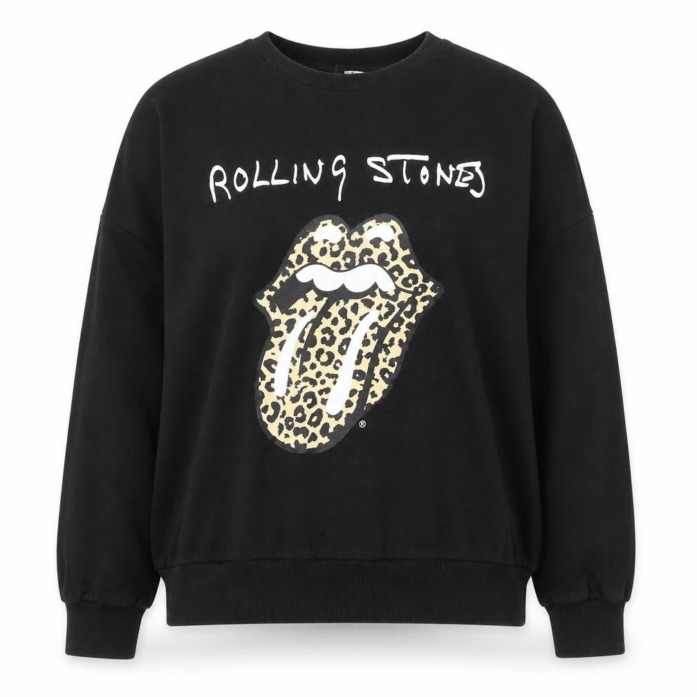 The Rolling Stones Women's Black Leopard Logo Pullover Sweatshirt UK 12