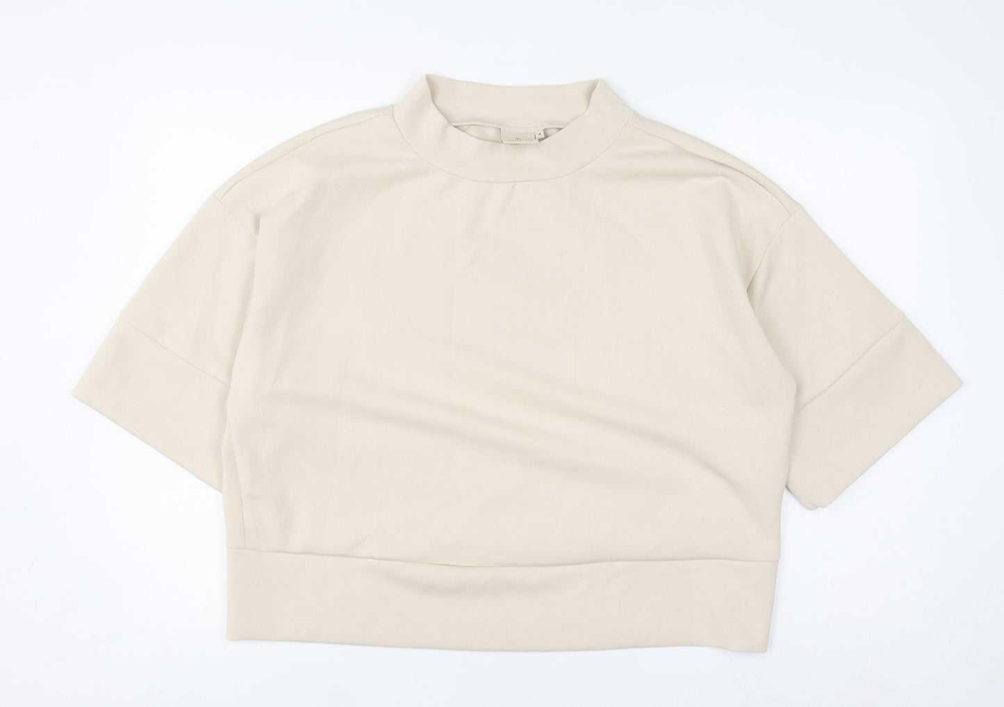 Peppercorn Women’s Beige Mock Neck Short Sleeve Jersey Top M