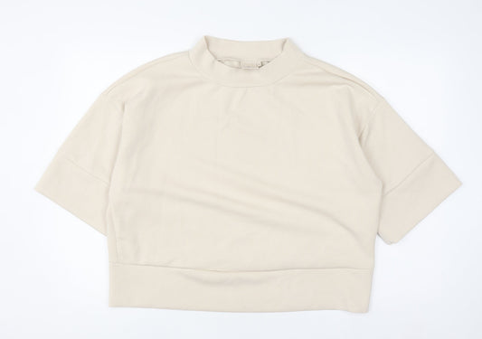 Peppercorn Women’s Beige Mock Neck Short Sleeve Jersey Top M