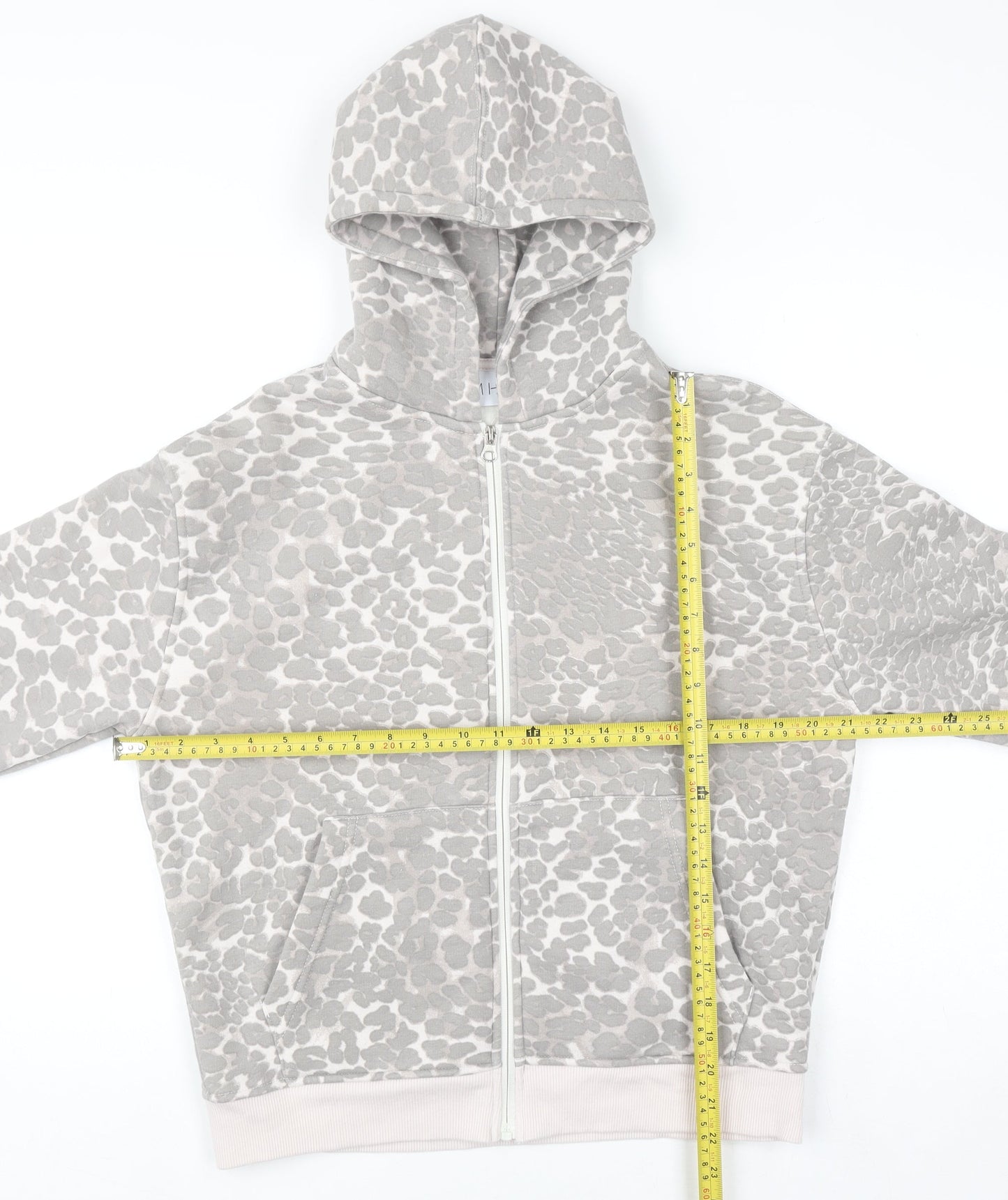 MISO Women Grey Animal Print Full Zip Hoodie UK 8 Cotton Blend
