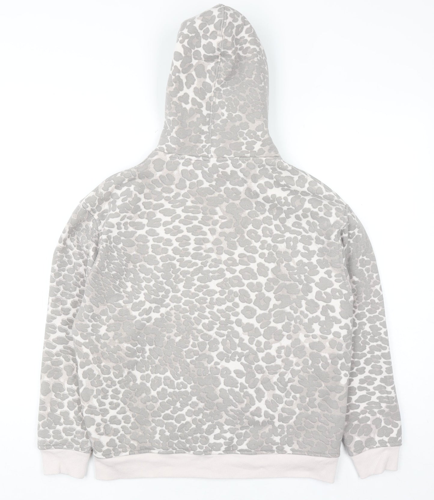MISO Women Grey Animal Print Full Zip Hoodie UK 8 Cotton Blend