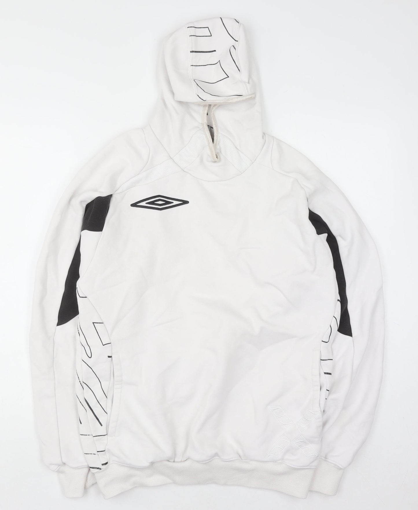 Umbro Men's White Pullover Hoodie M Sports Graphic Print Cotton Blend